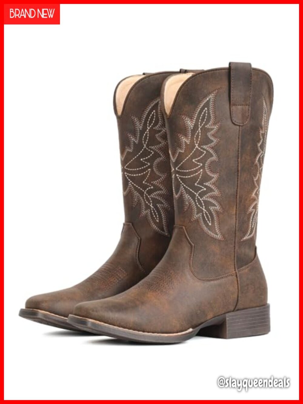 Western Mid-Calf Boots Square Toe Pull On Cowgirl